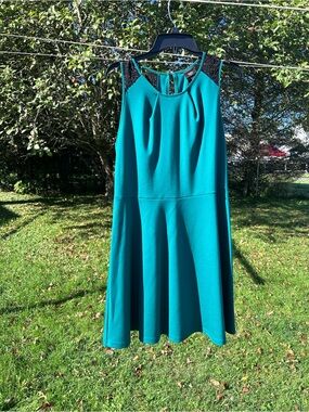 2010s Mossimo Supply Co. Tealish Fit-and-Flare Dress with Black Lace Accents